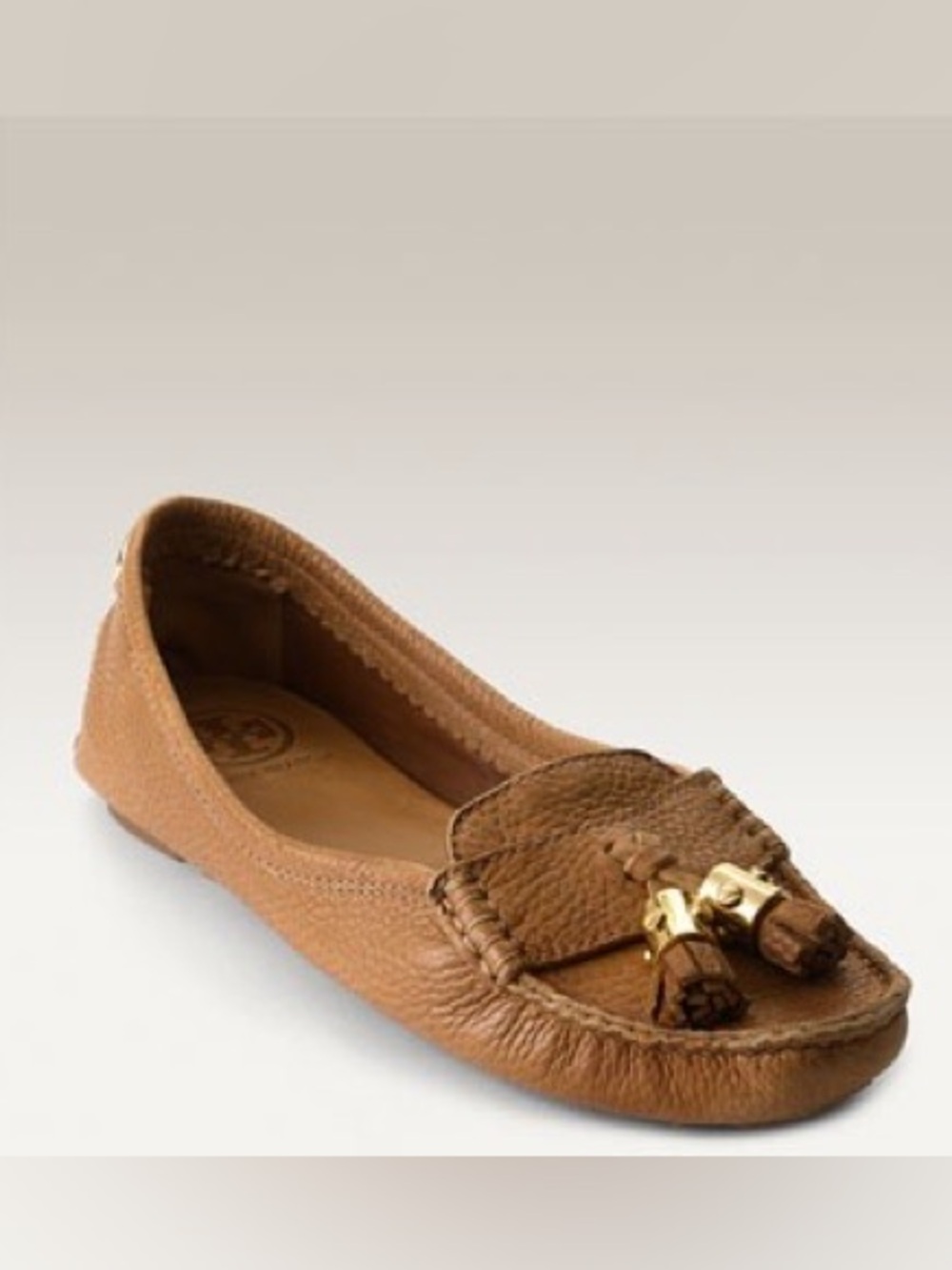 Tory Burch Brown Leather Tassel Loafers with Gold Hardware size 7